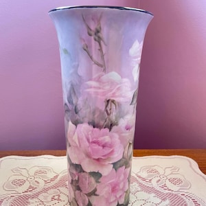 Large Vintage Porcelain Rose Vase: Romantic Cottage Decor, 12 Inches