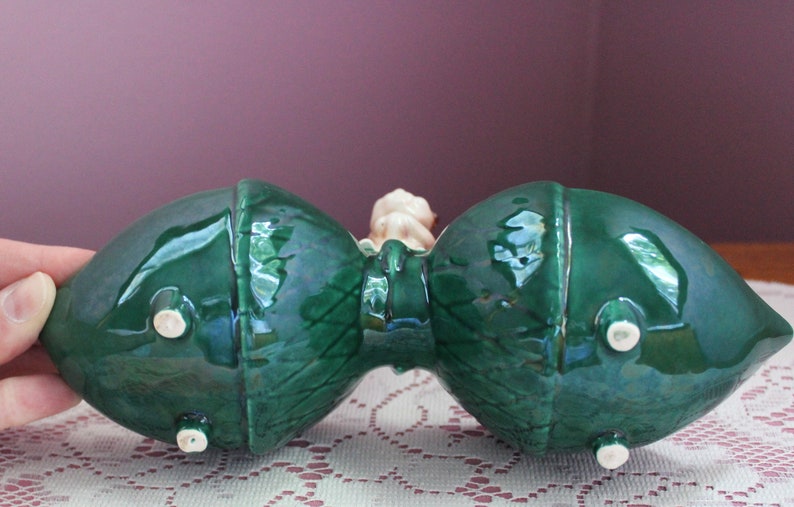 Mid Century Squirrel Two Compartment Green CandyNut Dish
