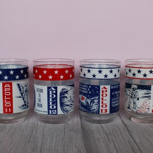NASA Apollo 11, 12, 13, and 14 Mission Glasses - Set of Four - MINT