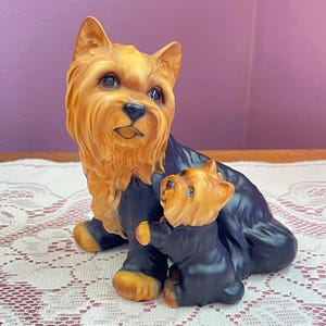 MINT Adorable Yorkshire Terrier and Her Pup - Porcelain Figurine