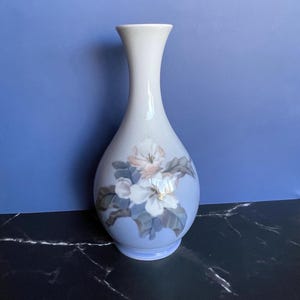Vintage Royal Copenhagen Porcelain Vase #5351: Blue & White Floral, 9&quot; Made in Denmark