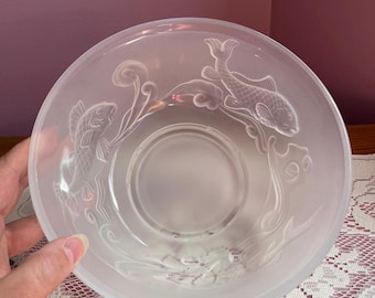 Rare Fenton Frosted, French Opalescent, Atlantis Koi Fish Bowl – 8 Inch Diameter - MINT