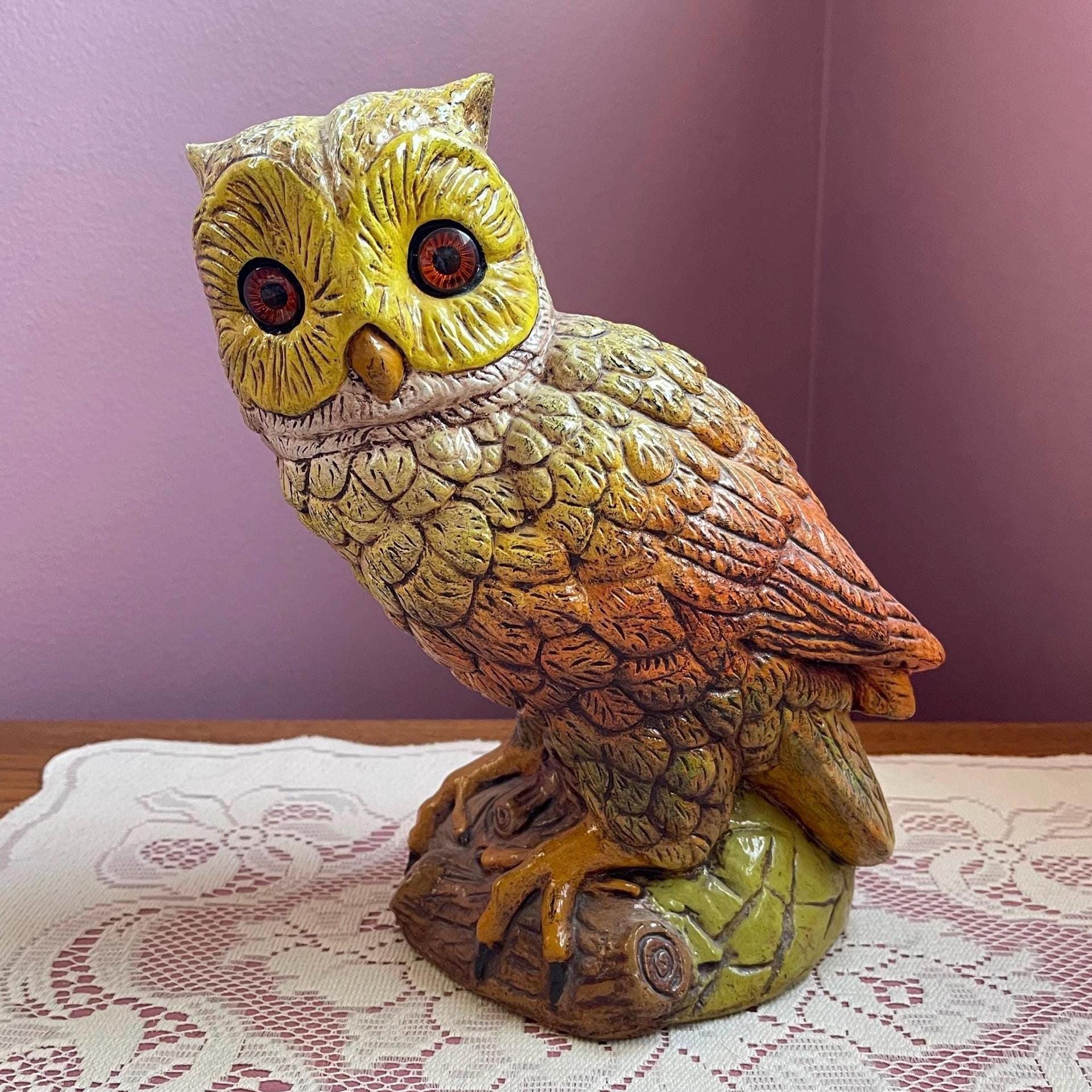 Vintage Porcelain Owl Figurine &ndash; Mid-Century Style Woodland Bird &ndash; 10&rdquo; Tall