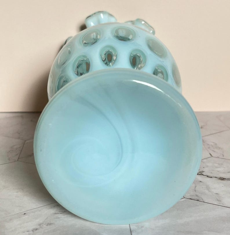Fenton Blue Opalescent Coin Dot Vase With Ruffled Rim, 8-1/2 Inch ...