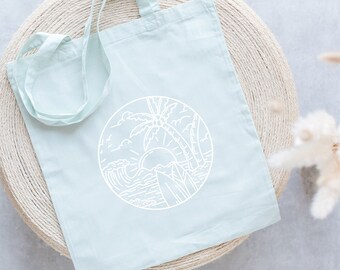 Bolso de algodón / bolso de yute / bolso de tela "Beach Wave Surf" - bolso y estampado en diferentes colores posibles