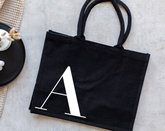Bolsa de yute negro "Alfabeto"
