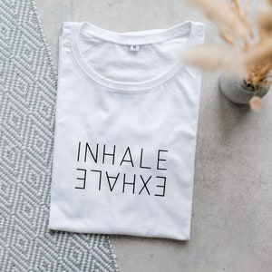 T-Shirt "Inhale Exhale" white loose fit - lettering in different colors possible
