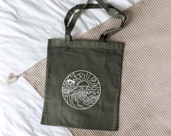 Bolso de algodón / bolso de yute / bolso de tela "Beach Wave" - bolso y estampado en diferentes colores posibles