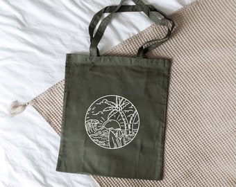 Bolsa de algodón / bolsa de yute / bolsa de tela "Beach Wave Surf" - bolsa e impresión en diferentes colores posibles