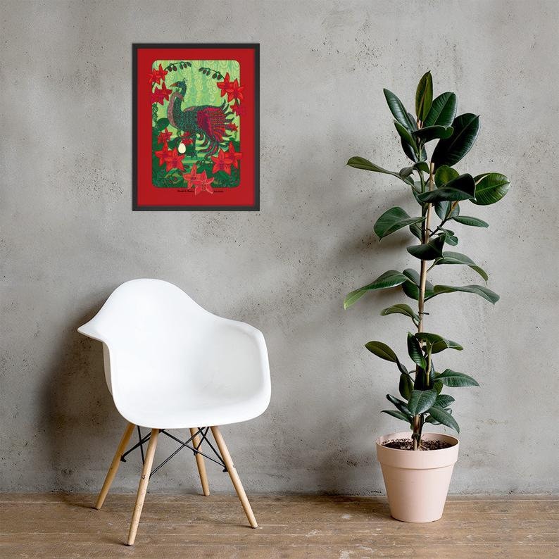 Unique Personalized Art Peacock Red Engagement Present For Couples Wedding Anniversary Gift Framed Poster