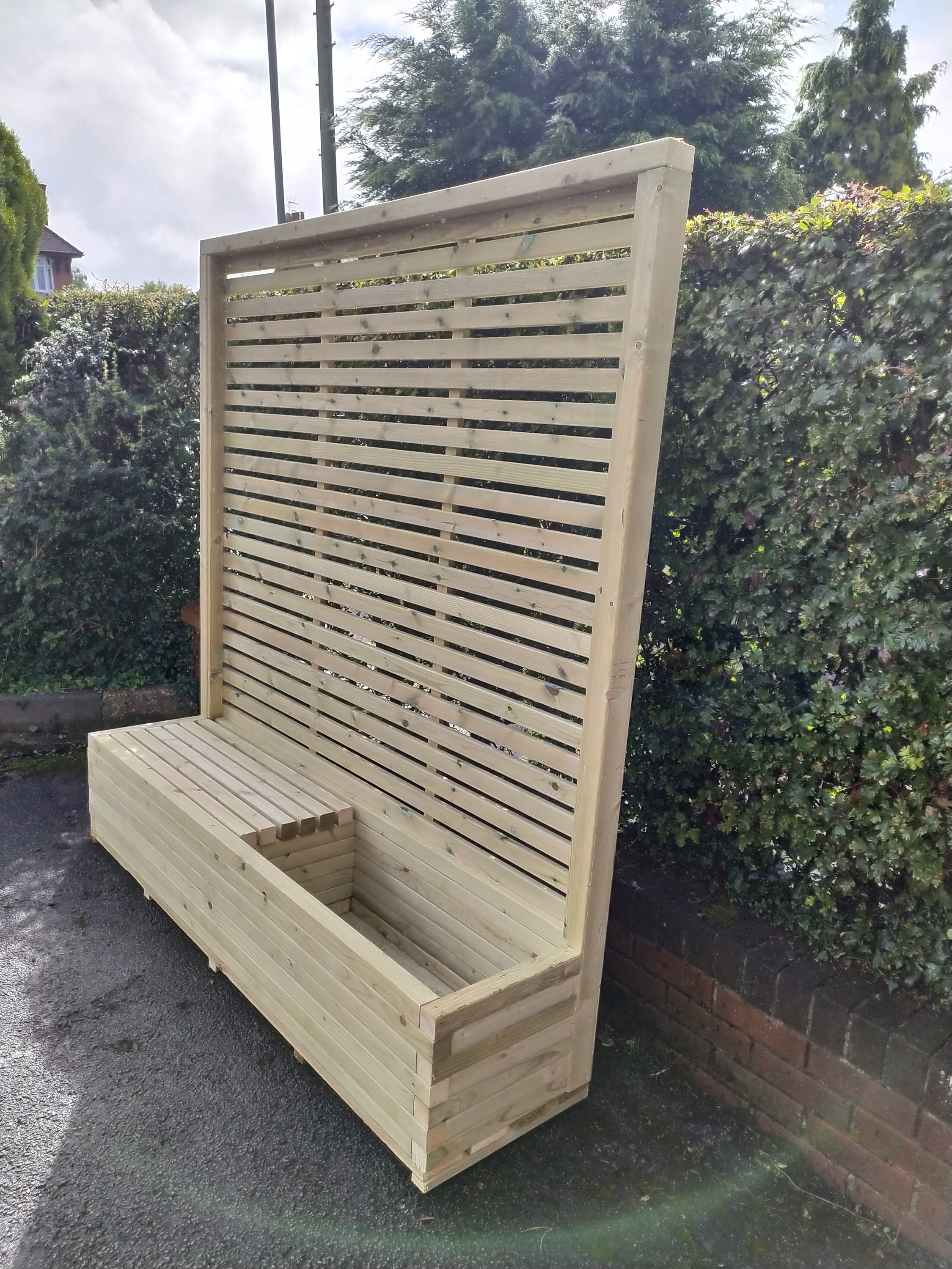 Bespoke Handmade Winchcombe Wooden Planter Seat Storage Unit Privacy Trellis Panel Garden Trough Cotswold Collection 180 Cm X 189 Cm Etsy