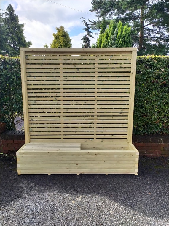 Bespoke Handmade Winchcombe Wooden Planter Seat Storage Unit Privacy  Trellis Panel Garden Trough Cotswold Collection 180 Cm X 189 Cm 