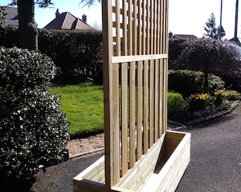Bespoke Handmade Snowshill Double Planter with Privacy Screen and Trellis  Panel Tanalised Wood Cotswold Collection 150 cm x 192 cm