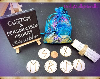 Hand-made natural wooden runes with decorative gift bag