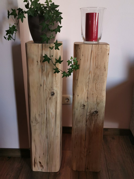 Bougie décorative bloc de bois clair