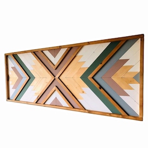 Boho Houten Muurkunst: Decor in pastelkleuren - Grote ophanging voor woonkamer - Handgemaakte houten wanddecoratie