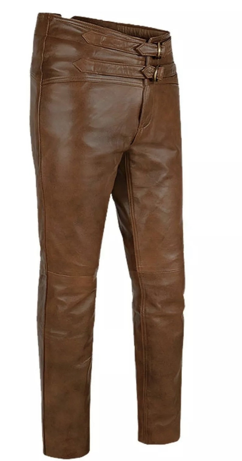 Men's Brown Genuine Leather slim fit Biker trouser pants | Etsy