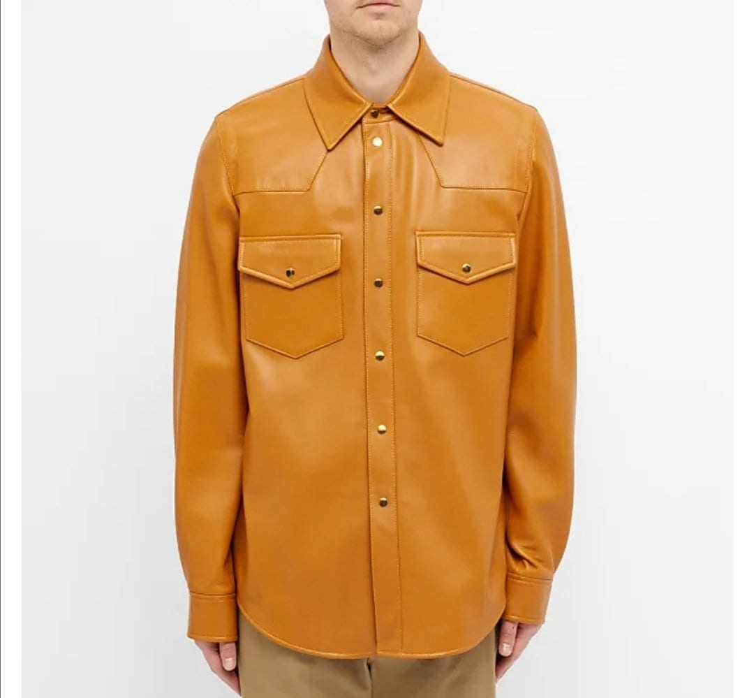 Image of Men's Tan Genuine Leather Full Sleeve Shirt