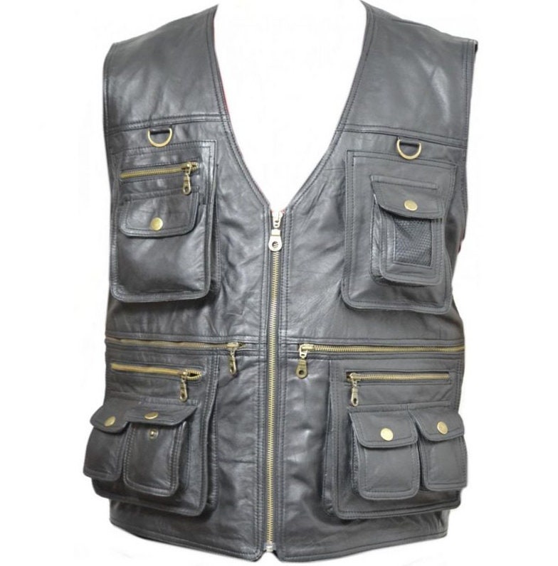 Image of Men's Black Genuine Leather Hunter Vest