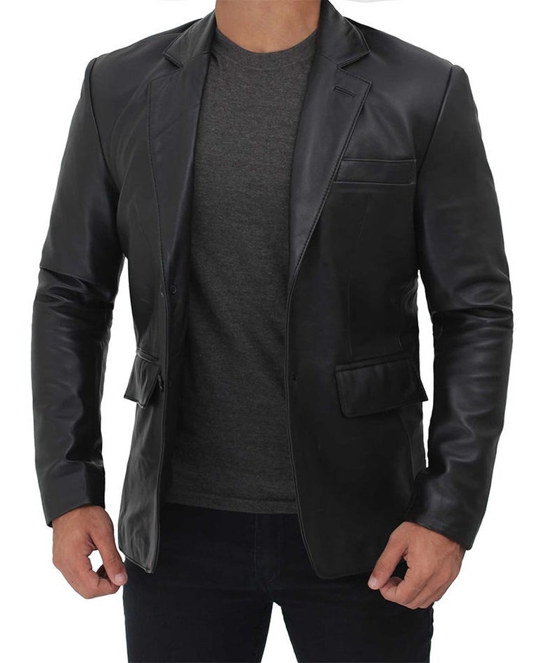 Men/'s Black Genuine Lambskin Blazer Jacket