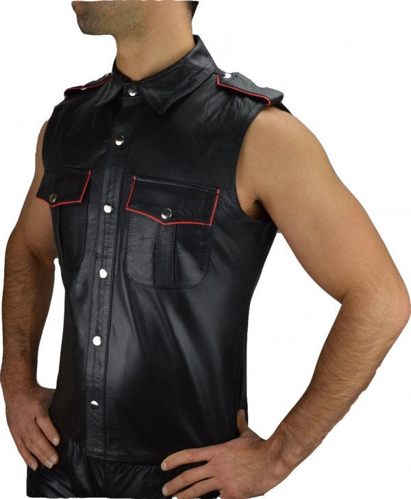 Image of Men's Genuine Leather Sleeveless Shirt