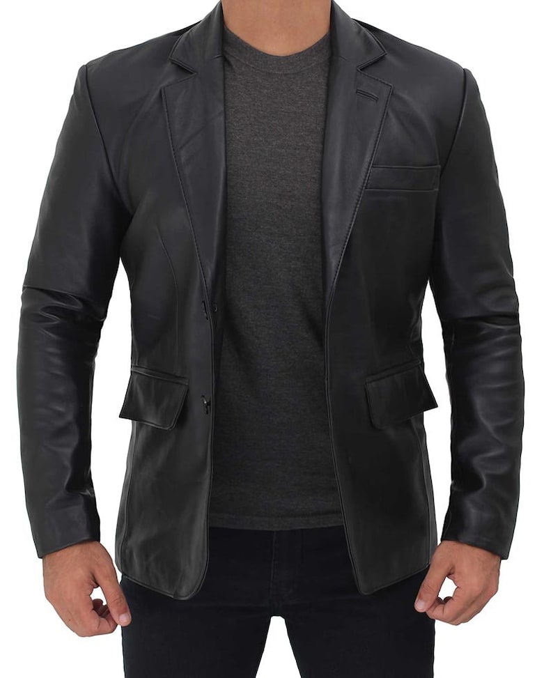 Men/'s Black Genuine Lambskin Blazer Jacket