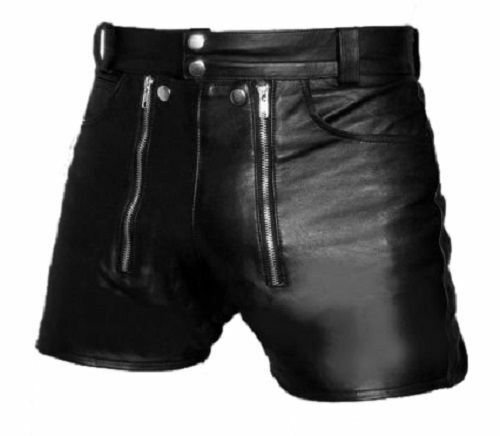Image of Men's Genuine Leather Chastity Shorts With Rear Zip