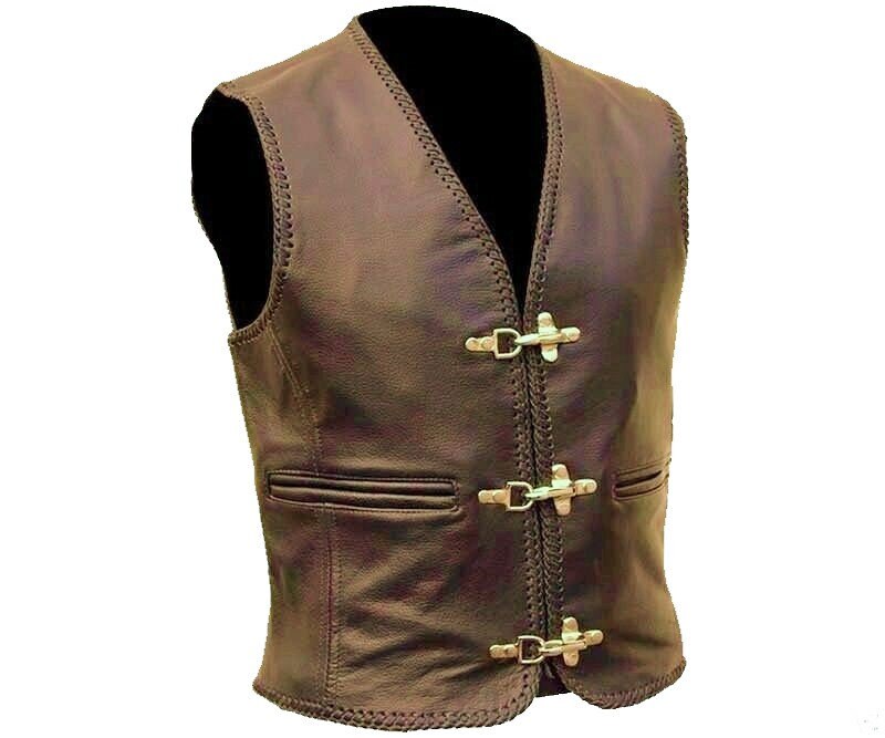 Image of Men's Real Leather Biker Style Waistcoat Vest