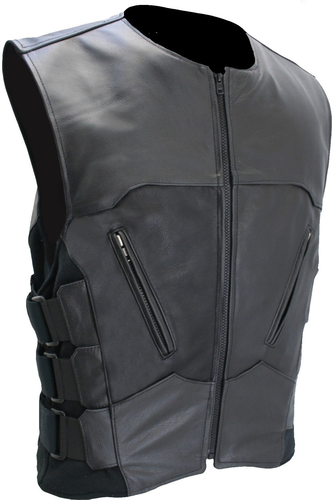 Image of Mens Genuine Leather Cut Swat Style Biker Vest