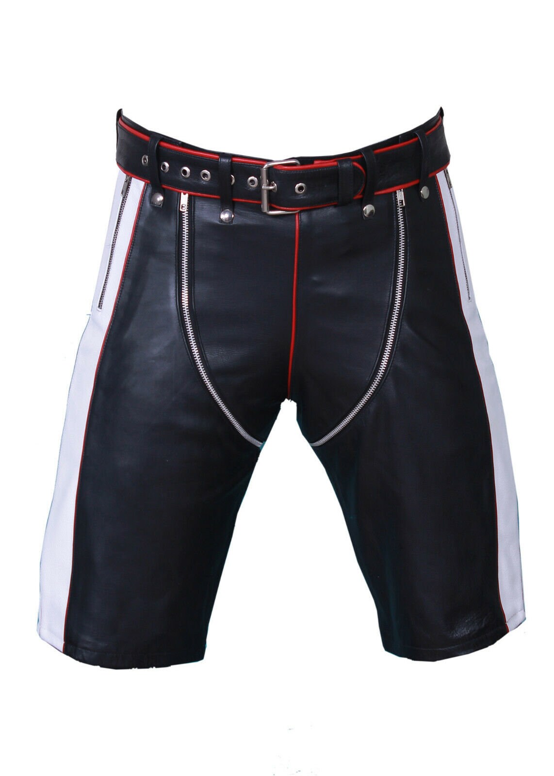 Image of Men's Genuine Leather Zipper Clubwear Leisure Shorts