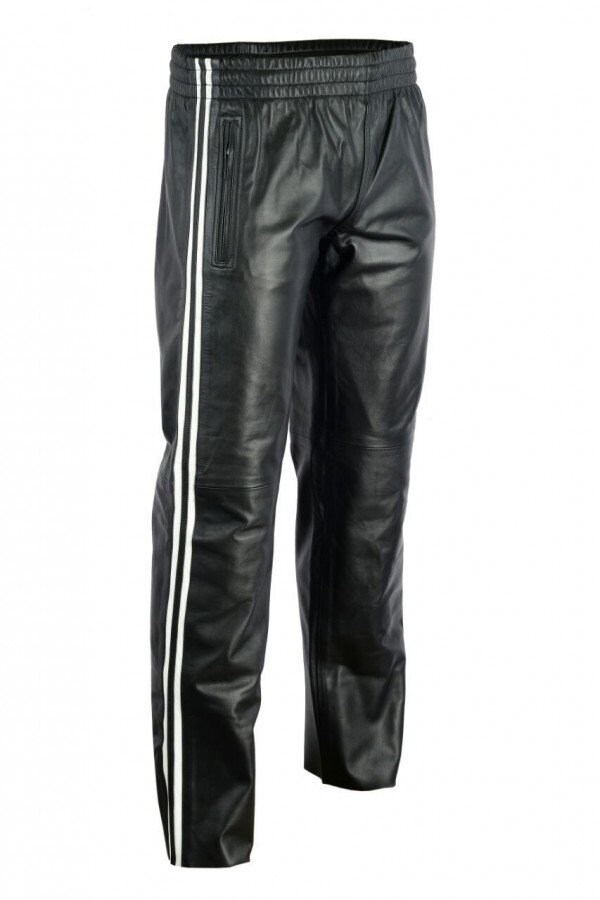 Image of Men's Black Genuine Leather Track Pants