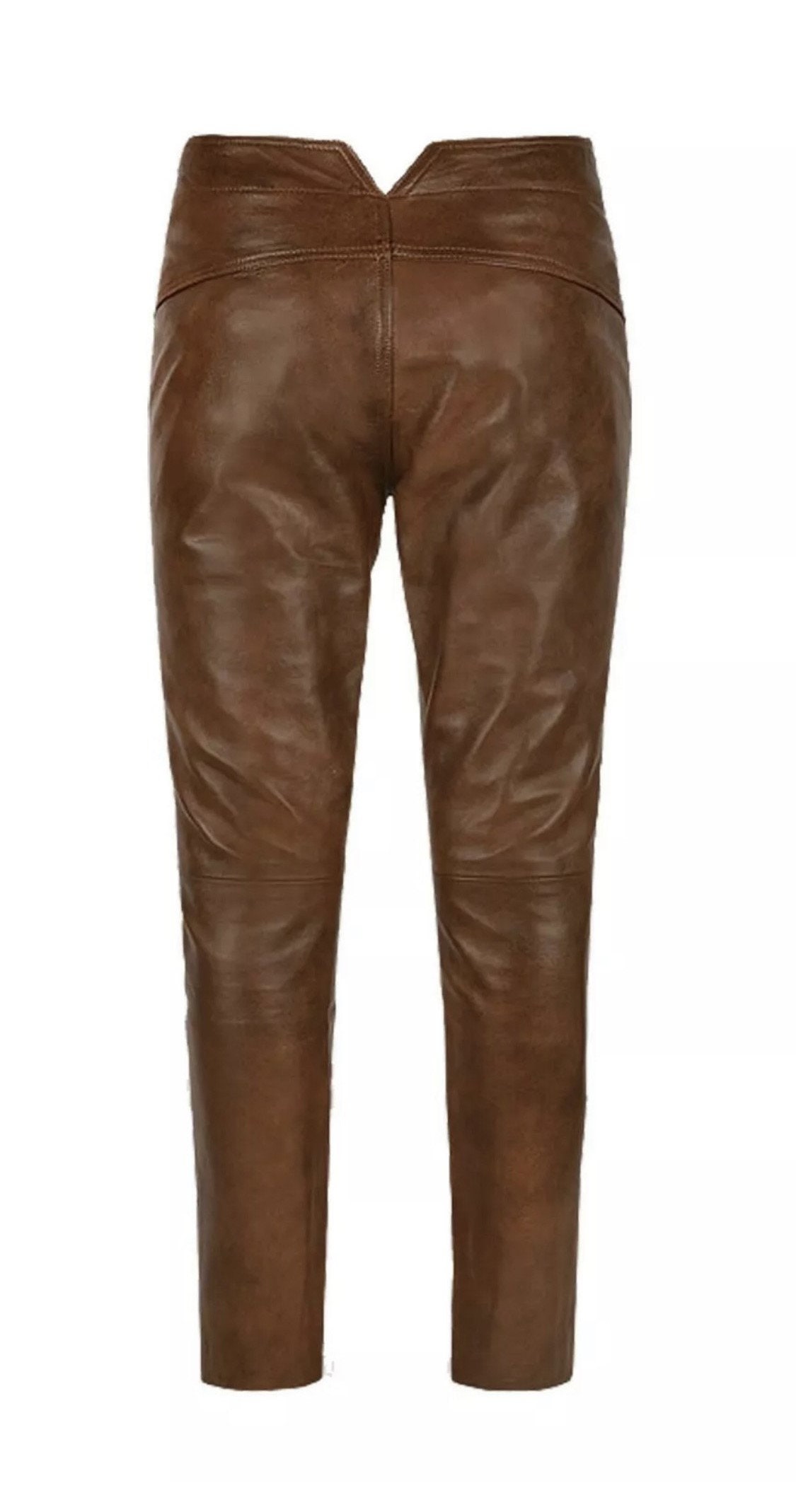 Men's Brown Genuine Leather Slim Fit Biker Trouser Pants | Etsy