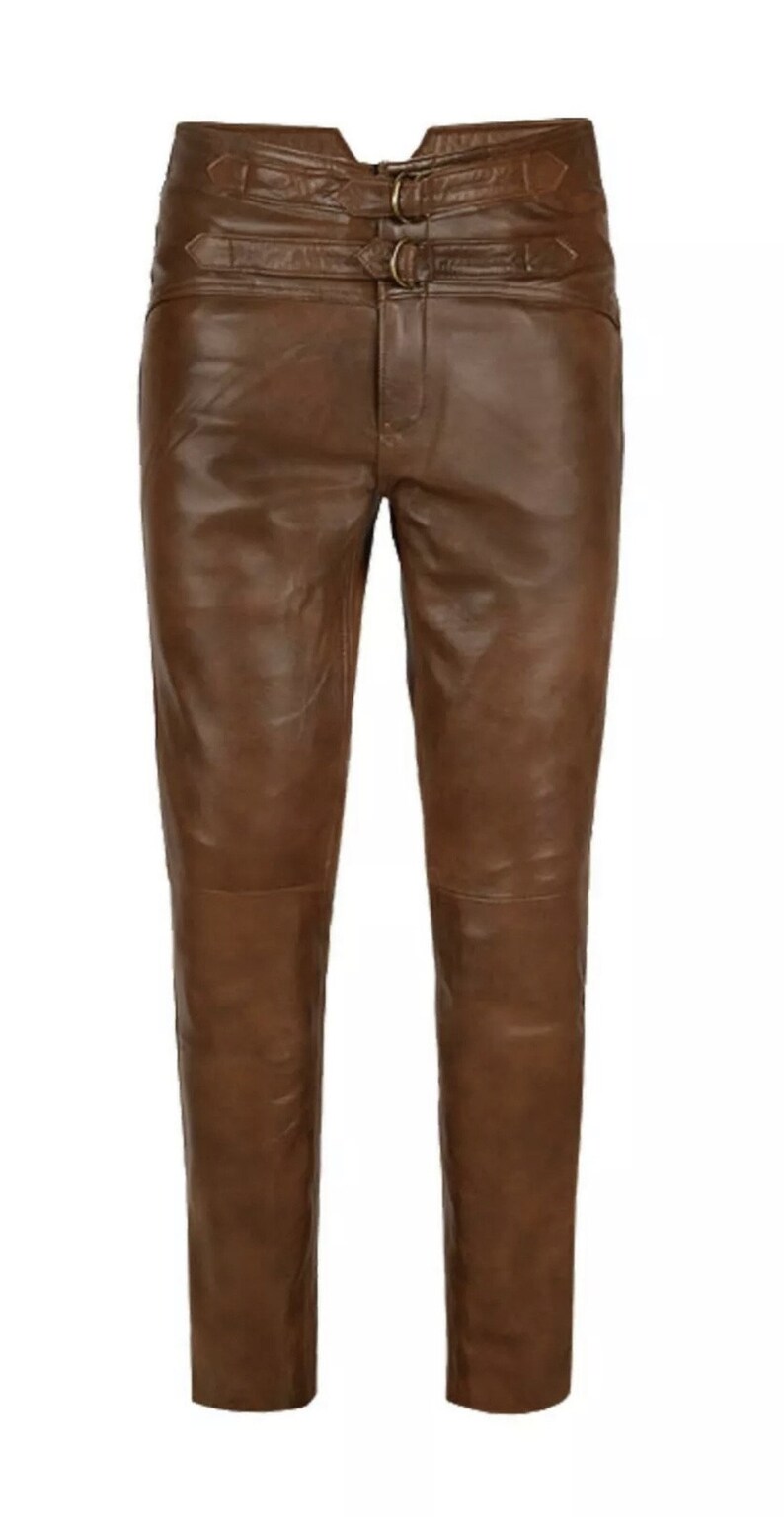 Men's Brown Genuine Leather slim fit Biker trouser pants | Etsy