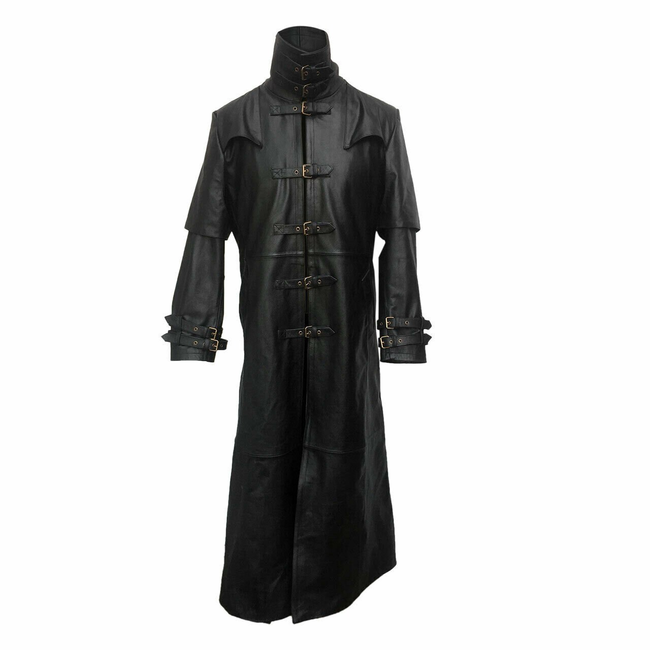 Image of Men's Long Coat Black Genuine Leather Matrix Steampunk Gothic Duster