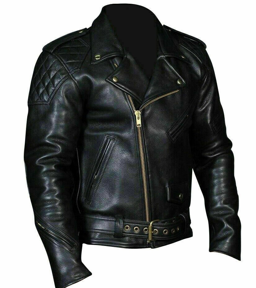 Image of Men's Black Genuine Leather Brando Biker Jacket