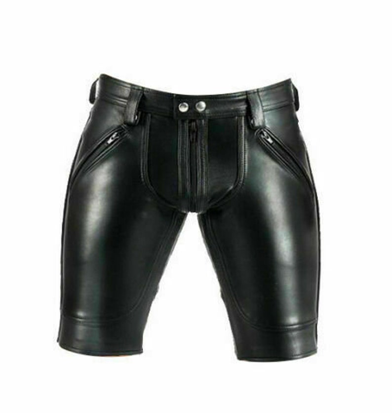 Men's Genuine Leather Slim Fit Rear Zip Shorts Etsy