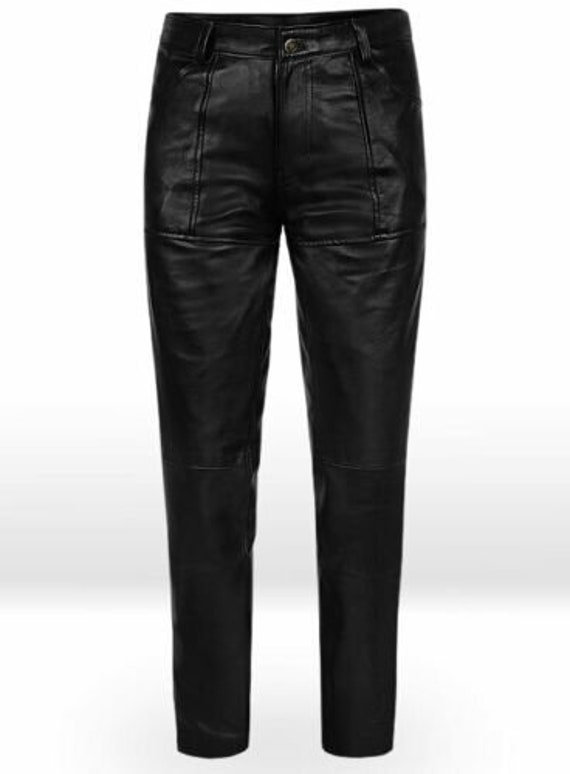 Men's Black Genuine Leather Slim Fit Jeans Pants | Etsy