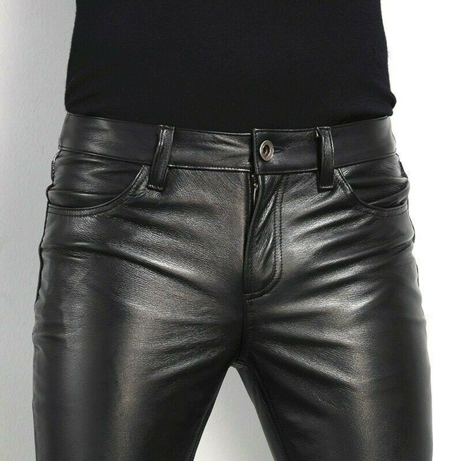 Image of Men's Genuine Leather Slim Fit Biker Trouser Pants