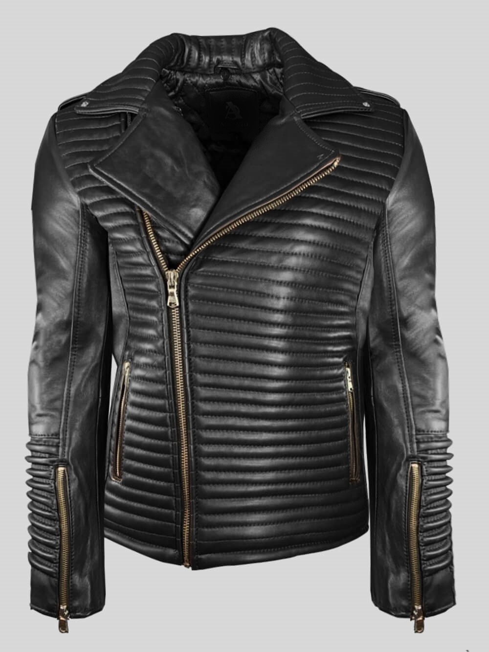 Image of Men's Black Genuine Leather Quilted Biker Jacket