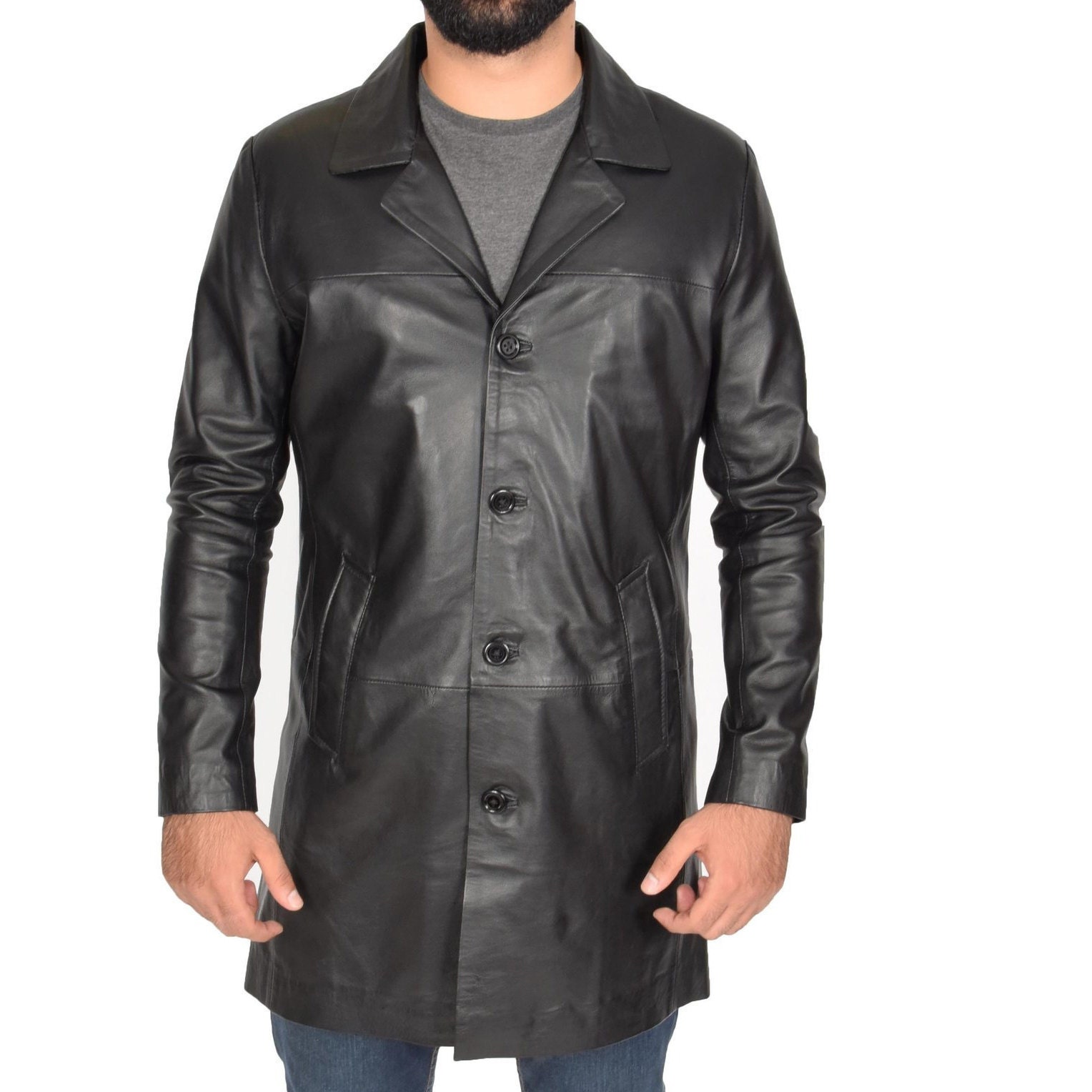 Men's Black Genuine Lambskin 3/4 Length Coat Jacket | Etsy