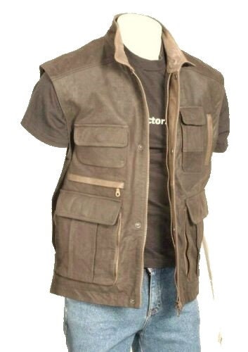 Image of Men's Genuine Nubuck Leather Gilet Biker Waistcoat Vest