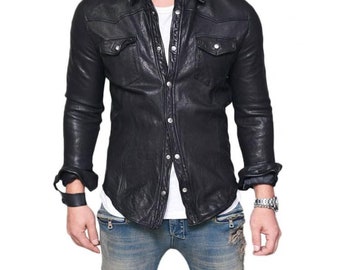 black leather shirt mens