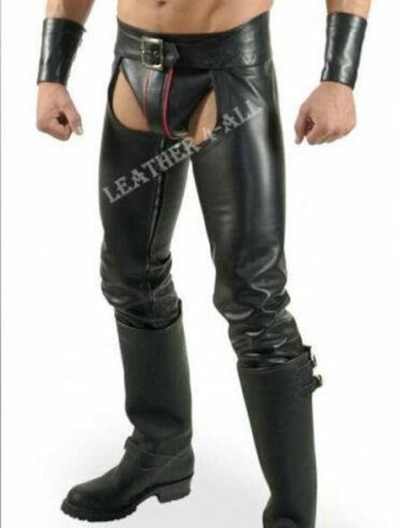 Black Genuine Leather Chaps With 