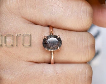 Black Rutile Ring 925 Sterling Silver Ring Twist Band Ring Natural Black Rutile Gemstone Ring Emerald Cut Ring Silver Designer Rings