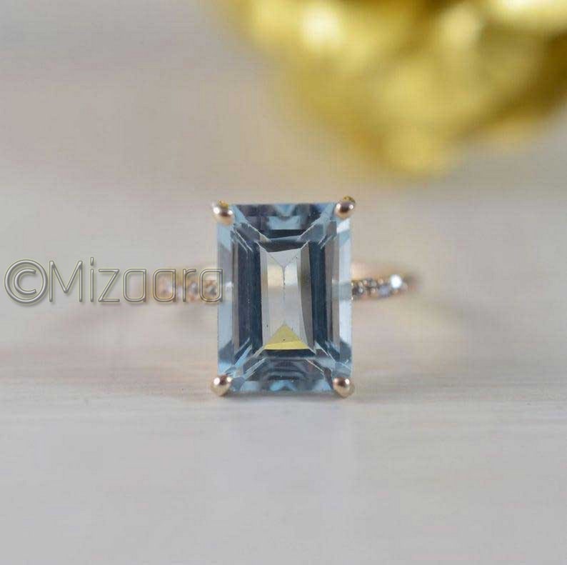 Women/'s Engagement Jewelry Sterling Silver Cosmic Blue Topaz Rose Gold Ring Anniversary Wedding Bridesmaid Gift Ring Gold Topaz Band