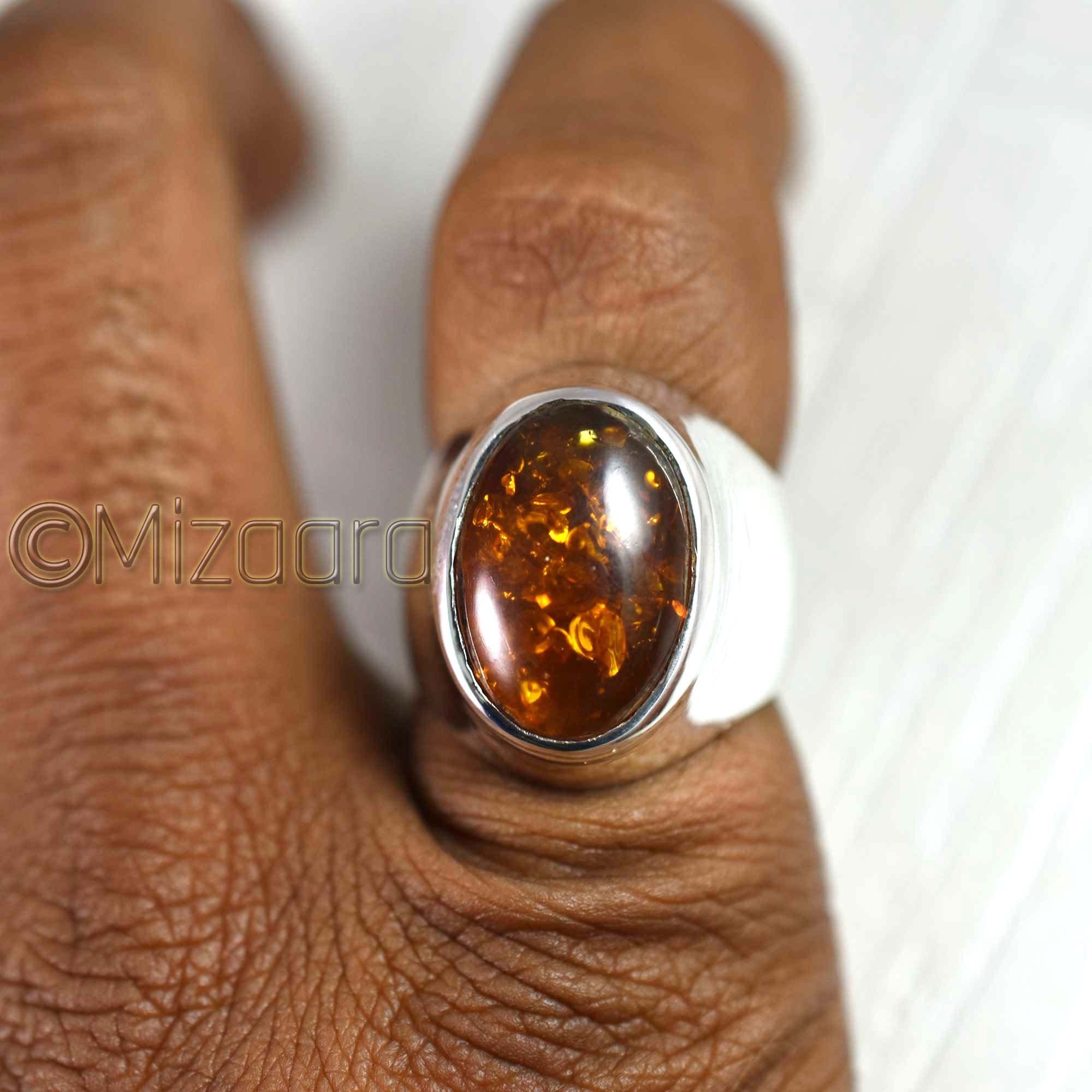 925 Sterling Silver Baltic Amber Ring Gemstone Mens Ring Etsy