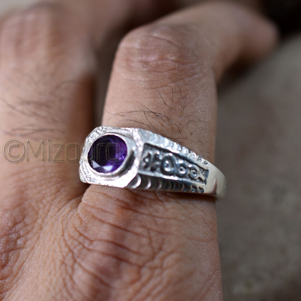 Amethyst Mens Ring 925 Sterling Silver Faceted Etsy