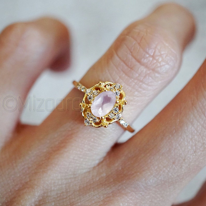 Wedding Gift Handmade Jewelry 925K Sterling Silver Organic Rose Quartz Silver Ring Girls Dainty Ring Women/'s Gold Ring Gift For Her