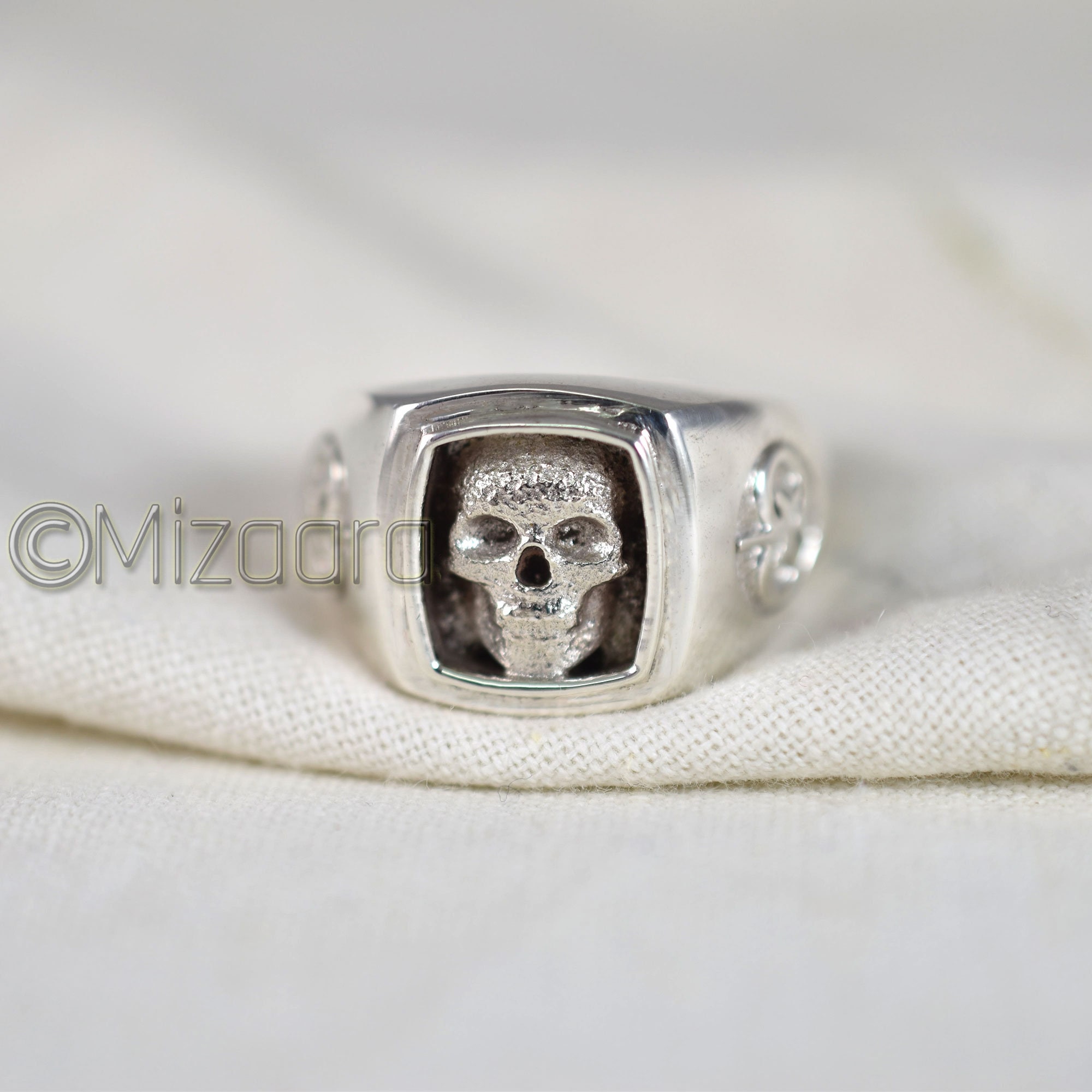 Rough Skull Ring 925 Solid Silver Skull Head Band Etsy