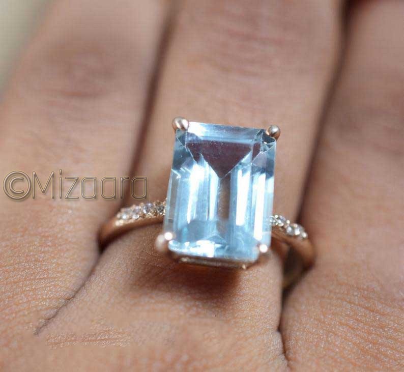Women/'s Engagement Jewelry Sterling Silver Cosmic Blue Topaz Rose Gold Ring Anniversary Wedding Bridesmaid Gift Ring Gold Topaz Band